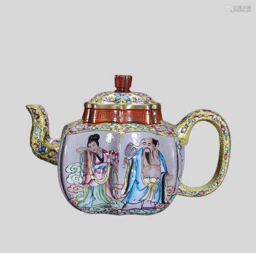 Enamel Eight Immortals Crossing the Sea Zisha Teapot