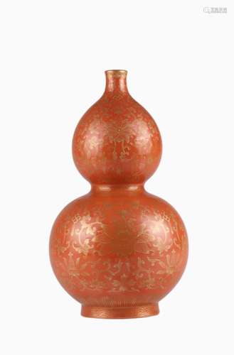 Red-glazed gold flower gourd bottle