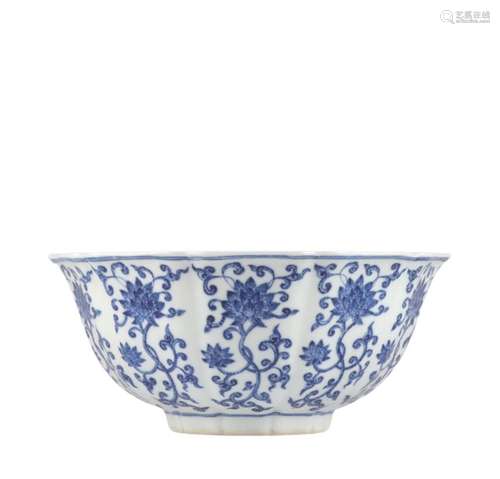 Blue and white lotus and melon bowl