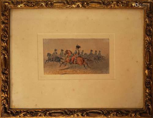 Theodore FORT (1810-1896). Charge de cavalerie. Aquarelle si...