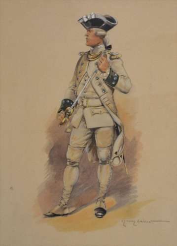 Edmond LAJOUX (XIX-XX) Soldat de l'ancien régime. Aquarelle ...