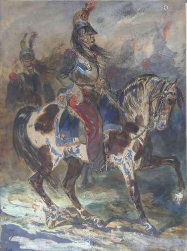 Hippolyte LALAISSE (1812-1884). Dragon à cheval. Aquarelle e...