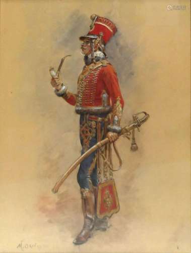 Maurice Henri ORANGE (1868-1916) Hussard fumant la pipe. Aqu...
