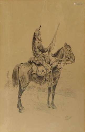 Etienne DUVAL (1824-1914) (att. à) Soldat de l'Empire à chev...