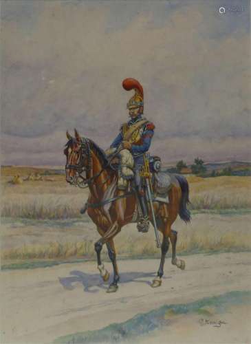 P. MENIGNI XIXe-XXe. Carabinier du 1er régiment, tenue de ca...