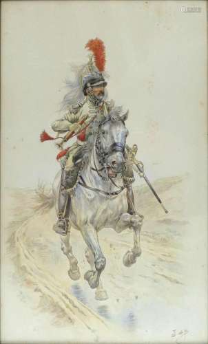 JOB (1858-1931) Officier à cheval. Aquarelle signée en bas à...