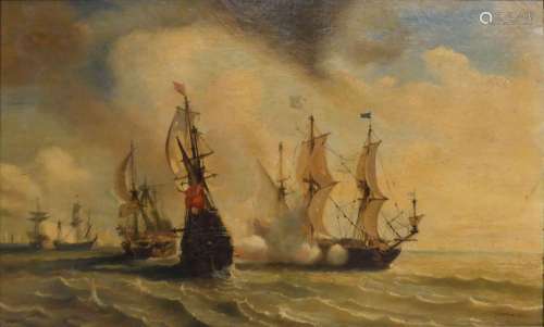H. DESPLACES, XIXe Bataille navale. Huile sur toile signée e...