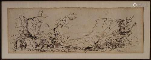 Pierre LETUAIRE (1798-1884)  Paysage aux arbres et rochers. ...