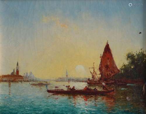 Albert Ferdinand DUPRAT (1882-1974) Gondole à Venise au couc...