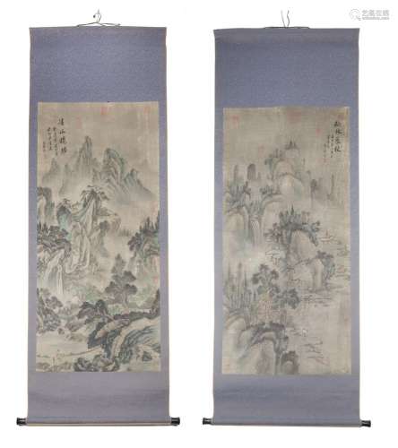 A PAIR OF CHINESE SCHOOL HANGING SCROLLS