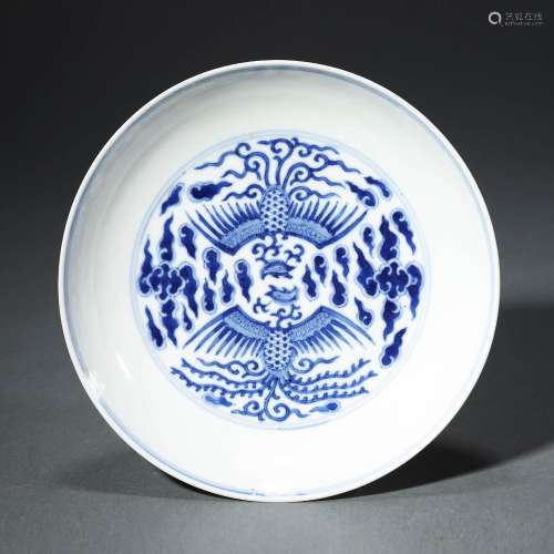 CHINESE PORCELAIN BLUE AND WHITE PHOENIX PLATE GUANGXU OF QI...
