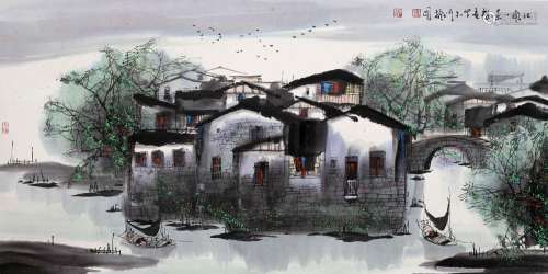 CHINESE SCROLL PAINTING OF LANDSCAPE SIGNED BY LIU MAOSHAN