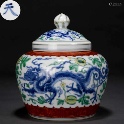 A Chinese Doucai Dragon Jar