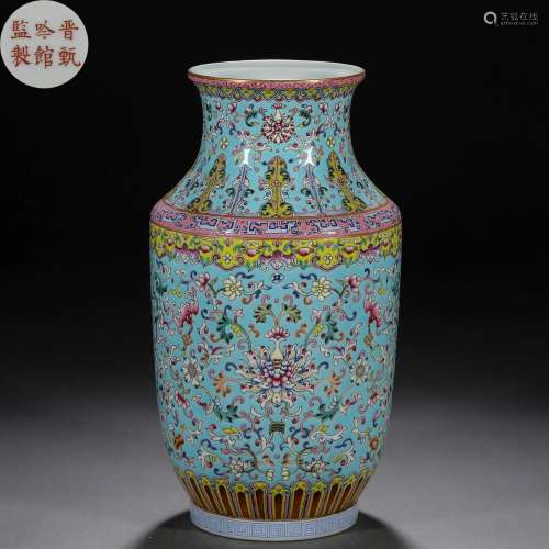 A Chinese Turquoise Ground and Falangcai Vase
