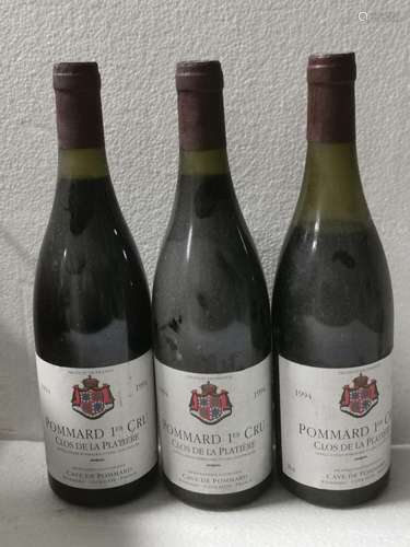 3 bouteilles CLOS DE LA PLATIERE, Pommard, 1er