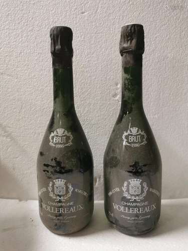 2 bouteilles CHAMPAGNE VOLLEREAUX, Brut, 1986