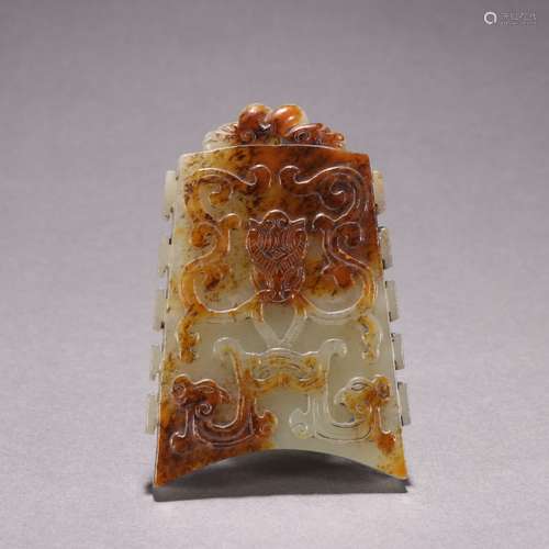 Hetian Jade Pebble Phoenix and Beast Face Pattern Pendant