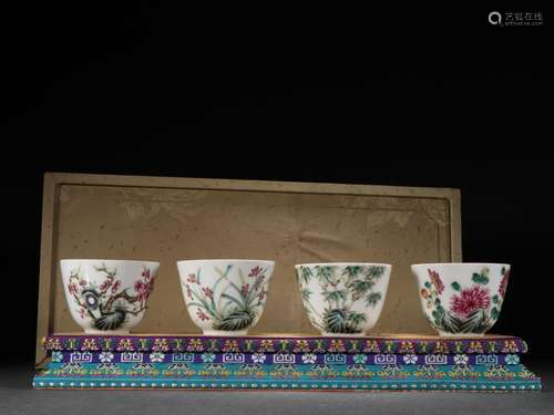 A set of Famille Rose Four Famous Plants  Cups