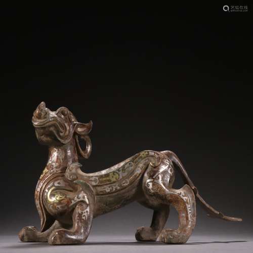 Copper Inlaid with Gold and Silver Auspicious Beast Ornament