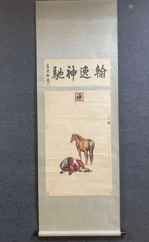 A Vertical-hanging Horse Chinese Ink Painting by Lang Shinin...