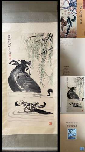 A Vertical-hanging Ox Chinese Ink Painting by Xv Beihong