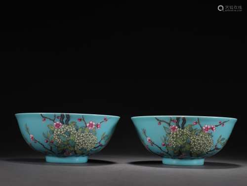 Songshi Glazed Famille Rose Flower Pattern Bowls
