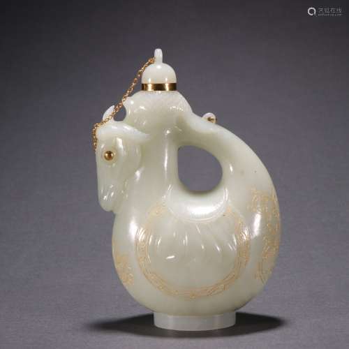 Hetian Jade Golden Horse Head Loop-handle Pot
