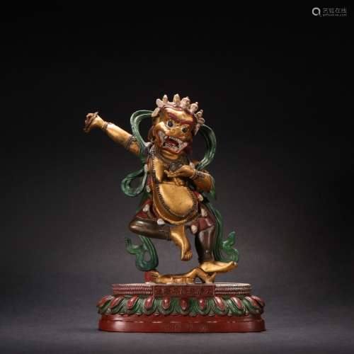 Gilt Bronze Lion and Buddha Ornament
