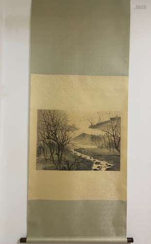 A Vertical-hanging Landscape Chinese Ink Painting by Fu Baos...