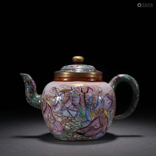 Enamel Eighteen Arhats Purplesands Teapot