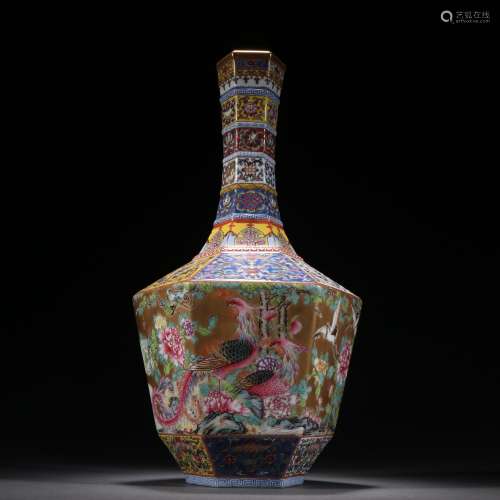 Enamel Colorful Flowers and Dragon Pattern Two-handle Bottle