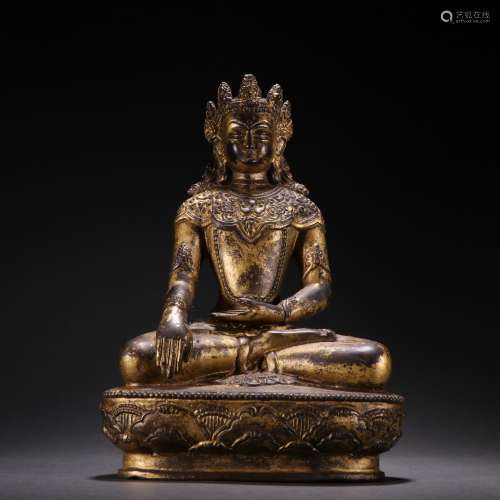 Glod-painted Bronze Tibetan Avalokitesvara Ornament