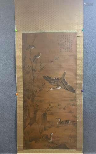A Vertical-hanging Flower and Bird Chinese Ink Painting by H...