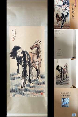 A Vertical-hanging Horses Chinese Ink Painting by Xv Beihong