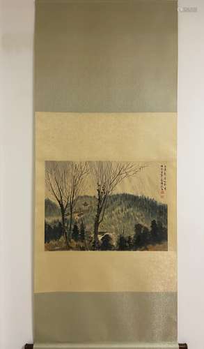 A Vertical-hanging Landscape Chinese Ink Painting by Fu Baos...