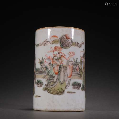 Colored God of Luck, Wealth and Longevity Pattern Brush Pot