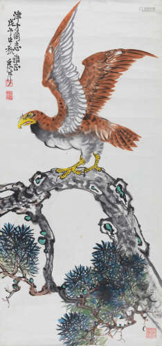 张采芹(1901-1984) 松鹰图 1978年作 设色纸本 镜心