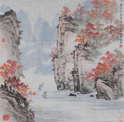 杨鸿坤(b.1917) 霞江秋林 1979年作 设色纸本 镜心