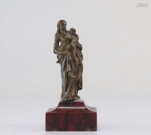 Sculpture Vierge à l'enfant en bronze XVII èmePoids: 2.05 kg...
