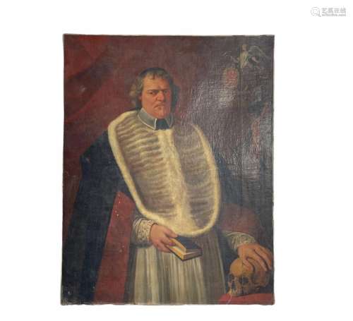 Grande huile sur toile XVIIème "portrait et blason"...