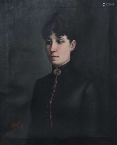 Alarcon huile sur toile portrait de dame daté de 1889Poids: ...