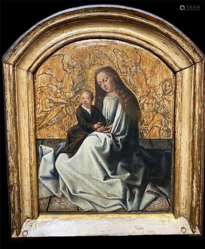 Vierge à l’enfant. Rare Primitif flamand du XVème siècle dan...