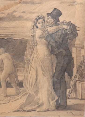 Félicien ROPS (1833-1898) attribué grand dessin ' le mariage...
