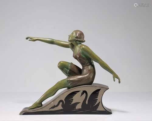 Max LE VERRIER (1891-1973) danseuse At déco sur socle en mar...