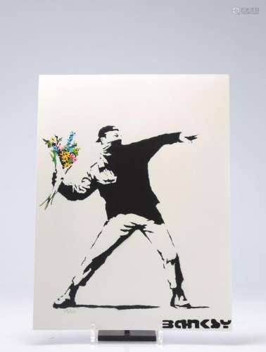 Banksy. Flower thrower. Lithographie en couleurs sur papier....