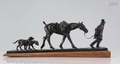 Gaston D'ILLIERS (1876-1932/52) Bronze Retour de chasse, cav...