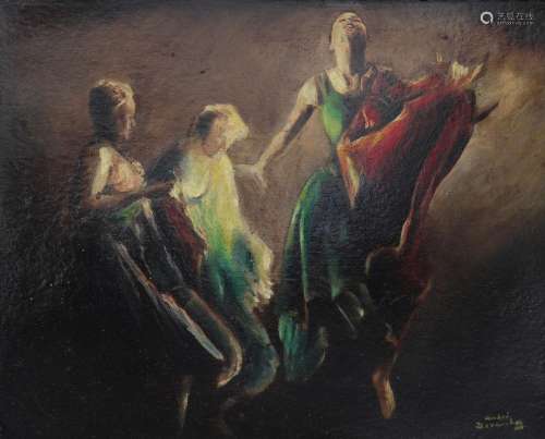 Andre DEVAMBEZ (1867-1943) Huile sur carton "scène de d...