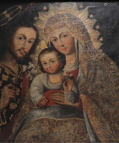 Huile sur toile Vierge à l’enfant avec Saint Joseph école de...
