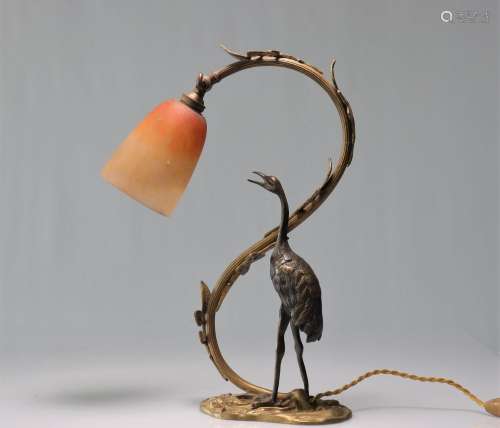 CHARLES SCHNEIDER lampe au héron en bronze et bobèchePoids: ...