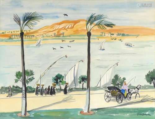Yves BRAYER (1907-1990) Bords du Nil animé à Louxor, 1966. A...